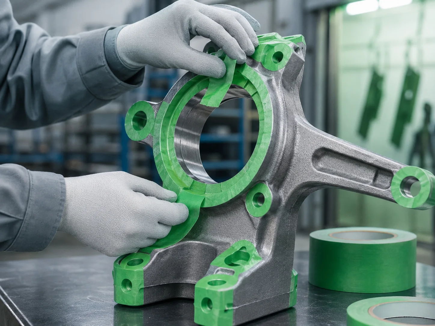 Applying green PET tape to industrial component